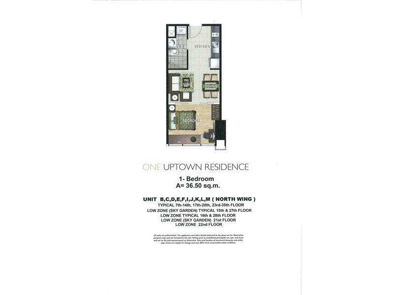 1 - Bedroom Unit B,C,D,E,F,I,J,K,L,M ( North Wing )