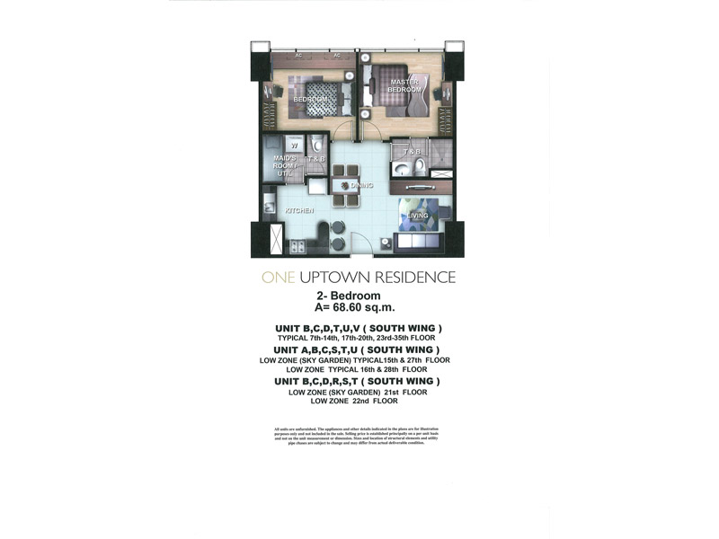 2 - Bedroom Unit B,C,D,T,U,V ( South Wing )