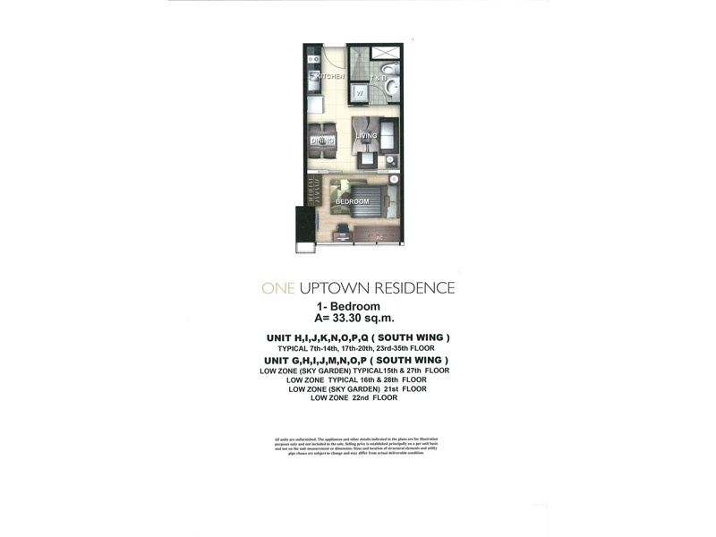1 - Bedroom Unit H,I,J,K,N,O,P,Q ( South Wing )