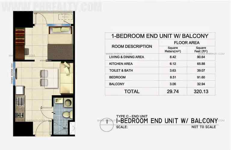 1 Bedroom End Unit With Balcony