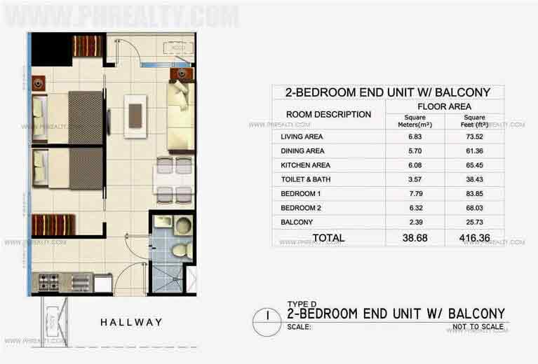 2 Bedroom End Unit With Balcony